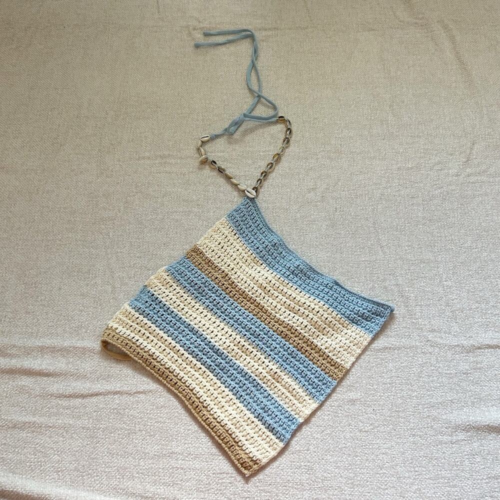Striped Crochet Halter Top with Puka Shell Accent